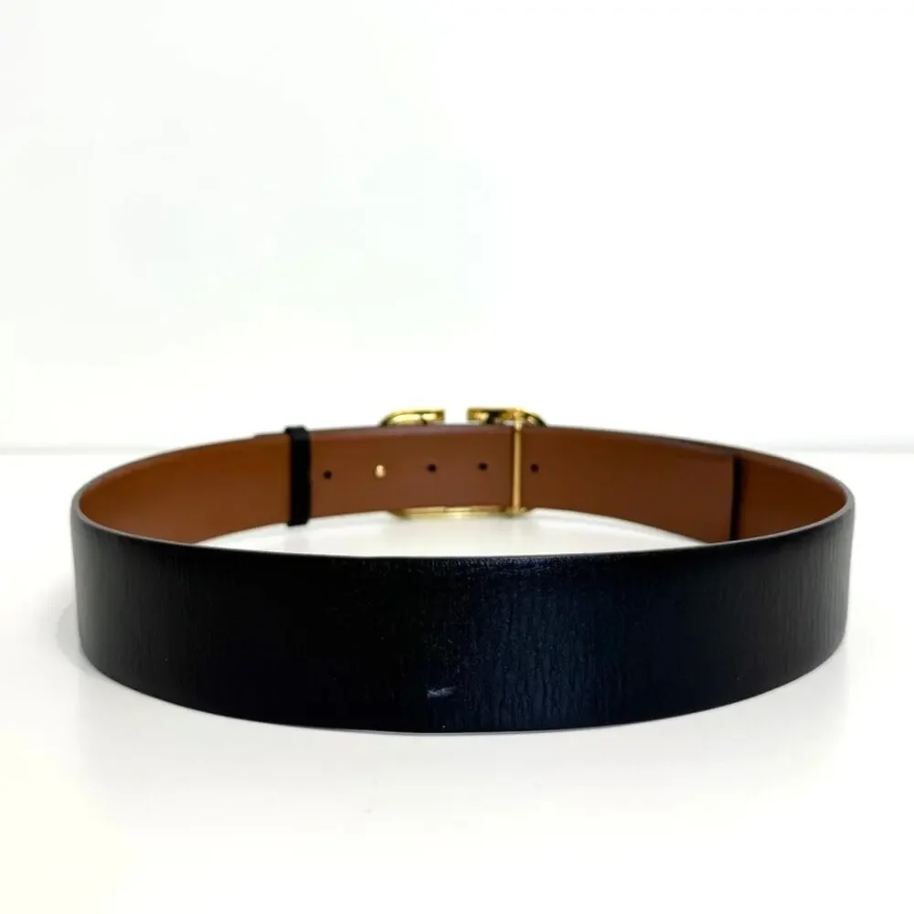 Valentino Garavani Reversible Gold VLogo Belt 90 Black/Brown Leather Buckle 36